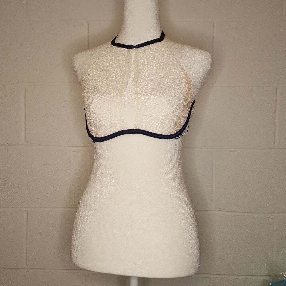Ivory & Blue Halter Bra